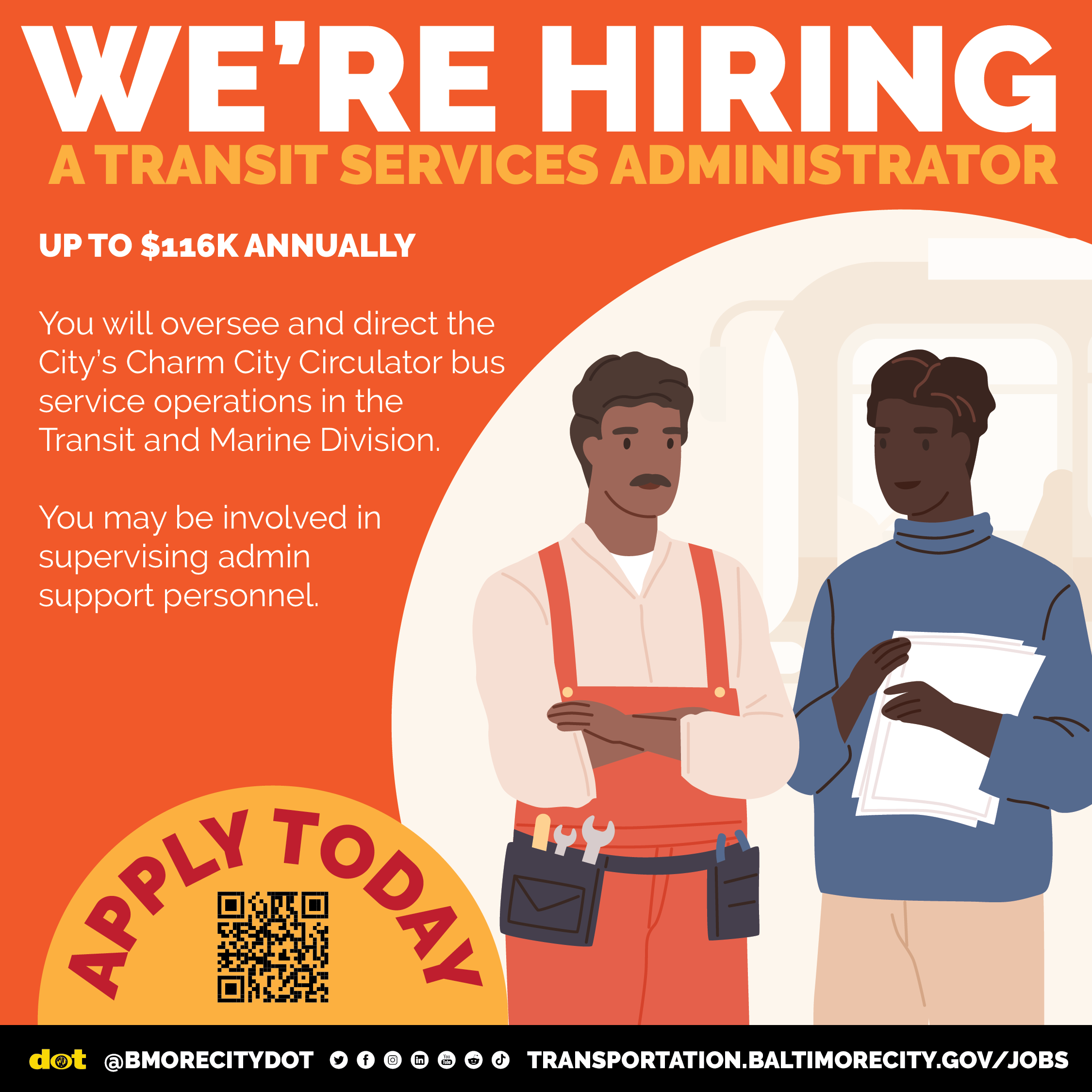 Baltimore City Department of Transportation We're Hiring Transit Services Administrator 